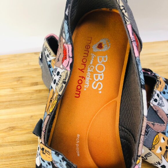 Womens Shoes Bobs Scratch Party From Sketchers Memory Foam Size 7. 5 Cats Print - Picture 3 of 6